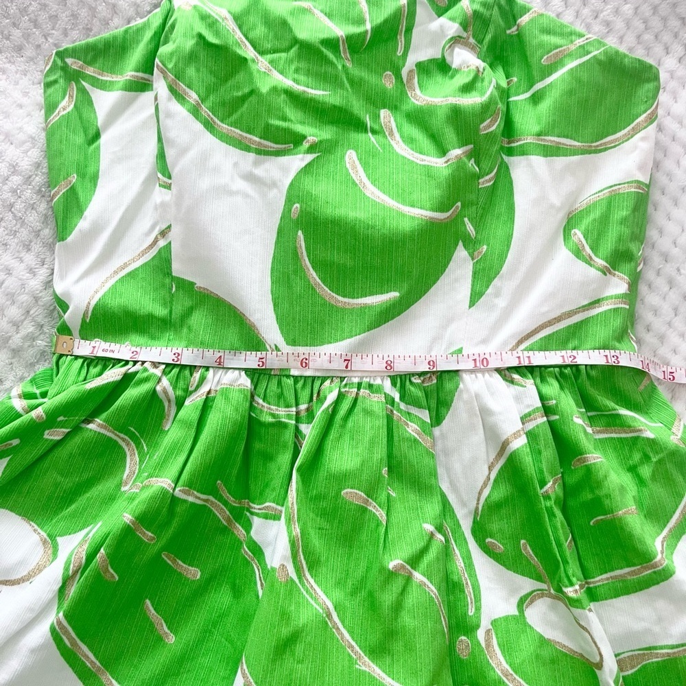 Lilly Pulitzer Lottie Stinger Print Strapless Dress Green, White and Gold Sz 8 - Picture 9 of 10